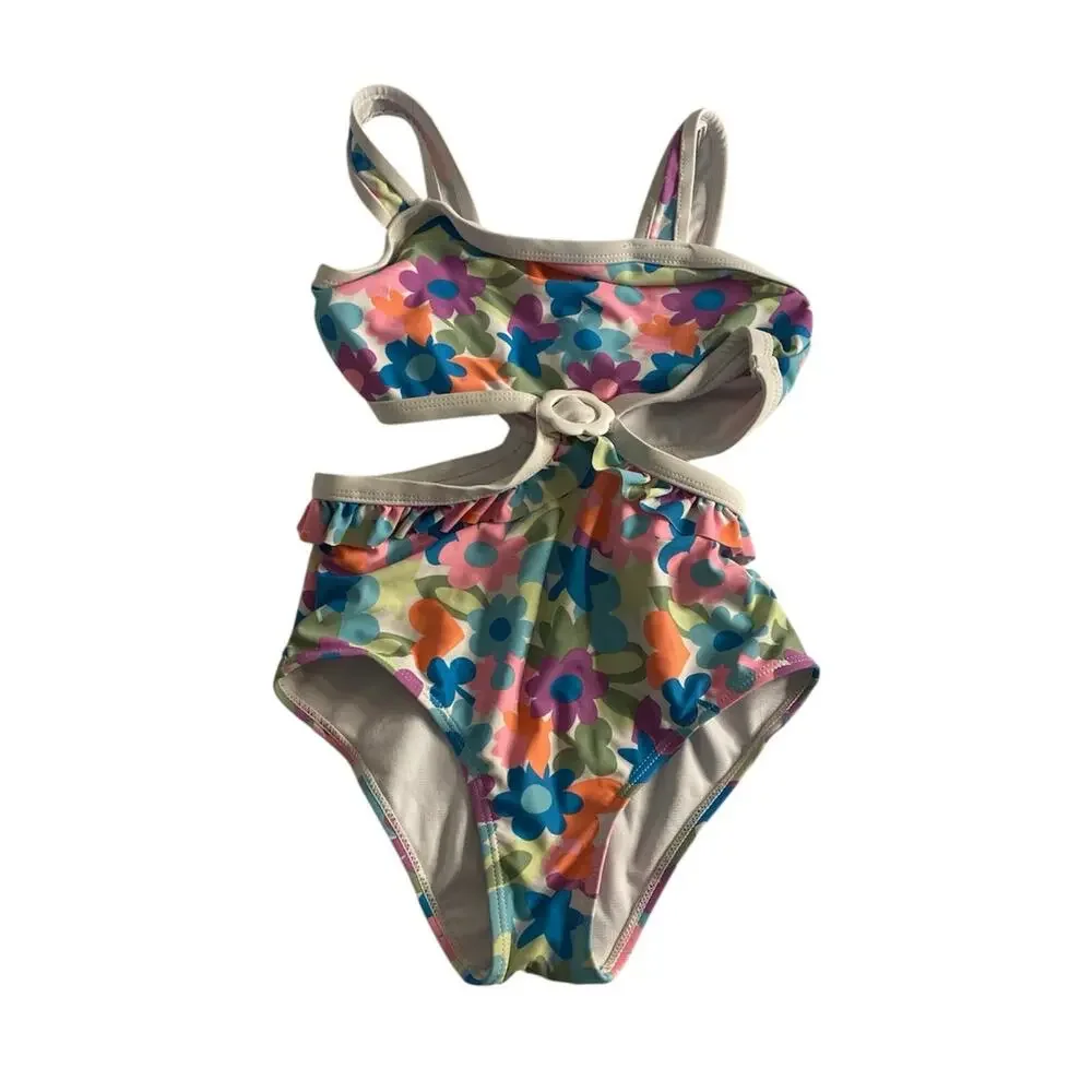 Retro Floral Cutout One-Piece Swimsuit Multicolor Nicole Miller New York 7/8